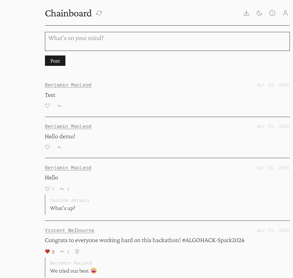 Chainboard (ALGOHACKATHON-Spark2026)